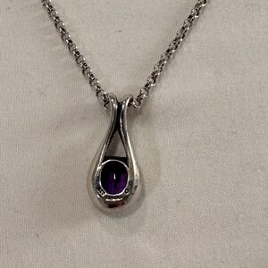 Kabana Amethyst Teardrop Pendant Necklace Womens 925 Sterling Silver Purple Boho